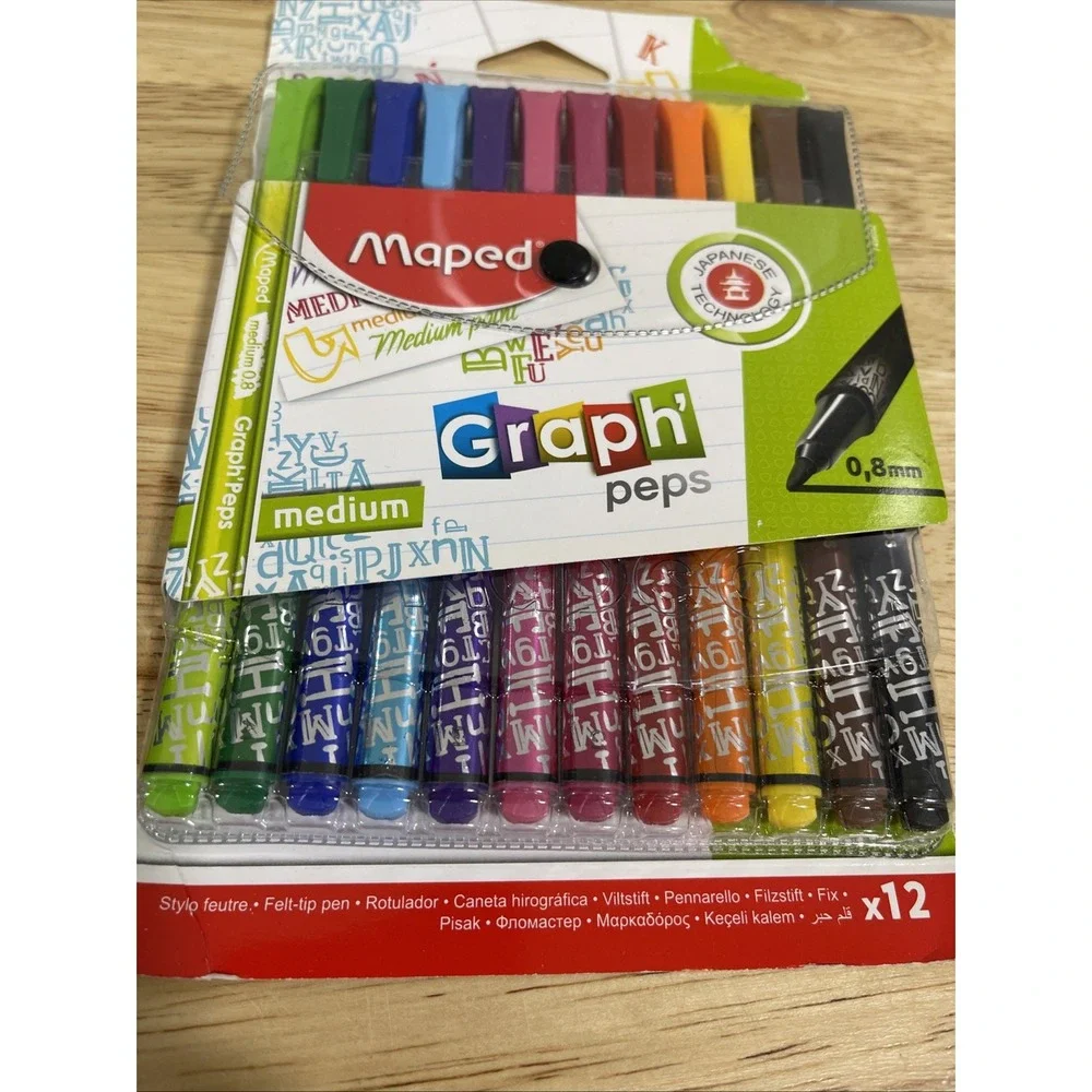 Maped - Graph'Peps Medium Tipped 0.8mm Fine Line Triangular Felt Pens - 12 Pack
